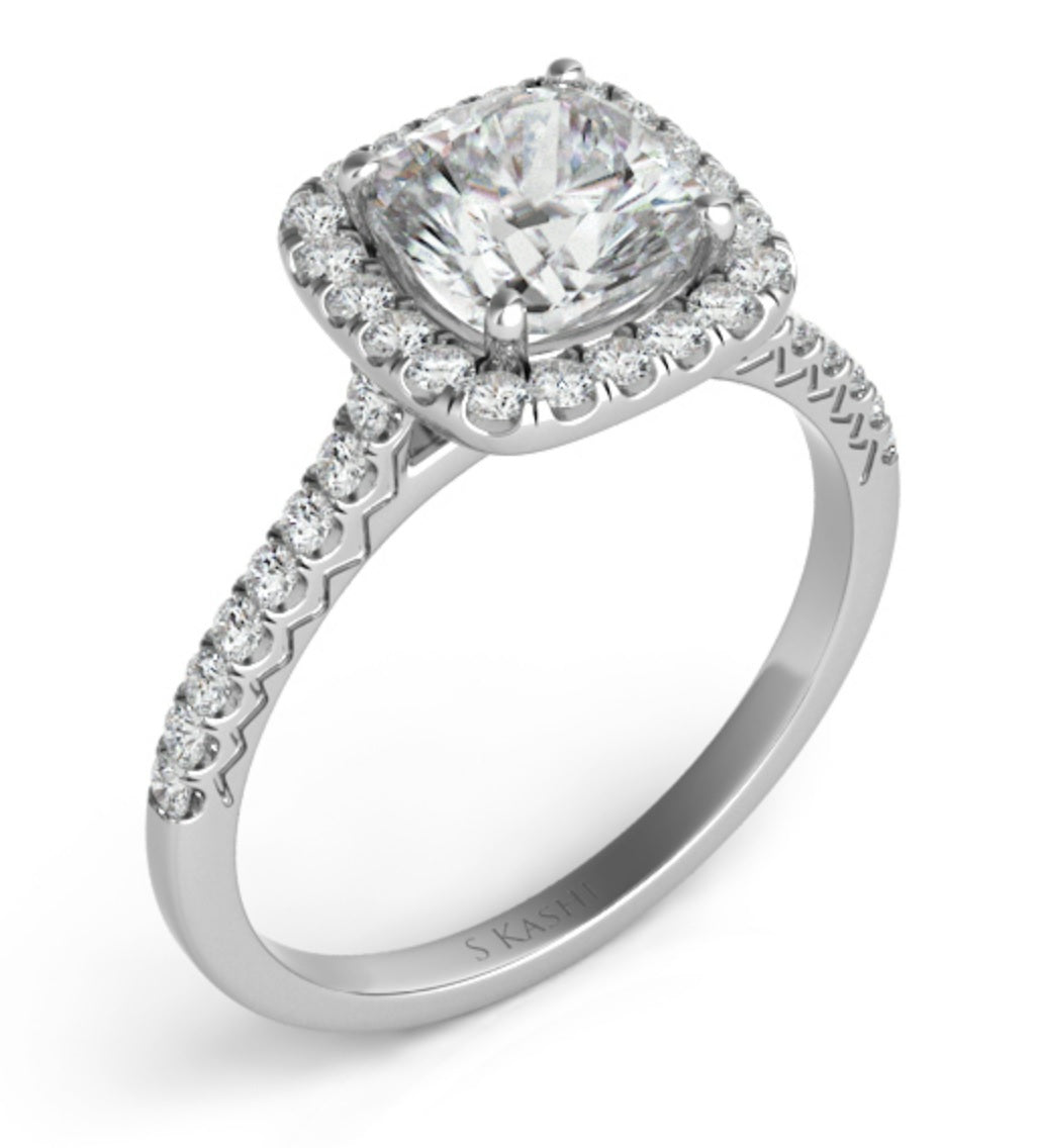 Cushion Cut Halo 14kt White Gold Engagement Ring